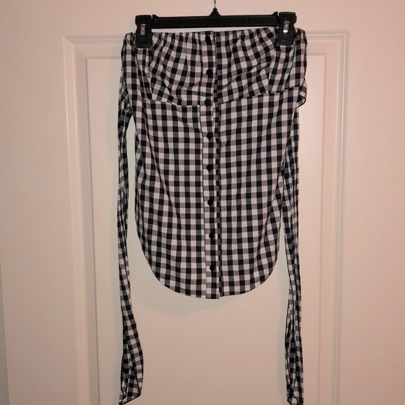 Checkered Black & White Strapless Top - Picture 2 of 5